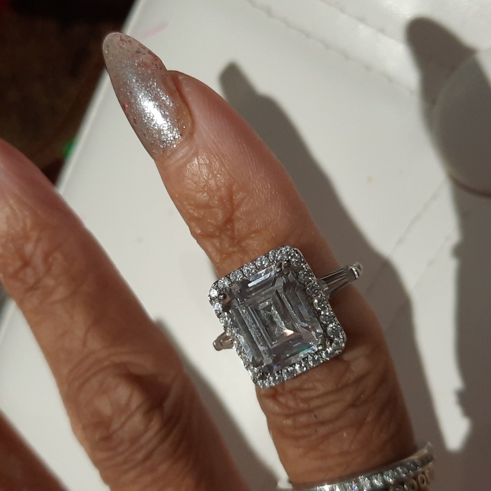TSC DIAMONELLE MASSIVE COCKTAIL RING SOLID STERLING SILVER SIZE 5 HALO PRINCESS